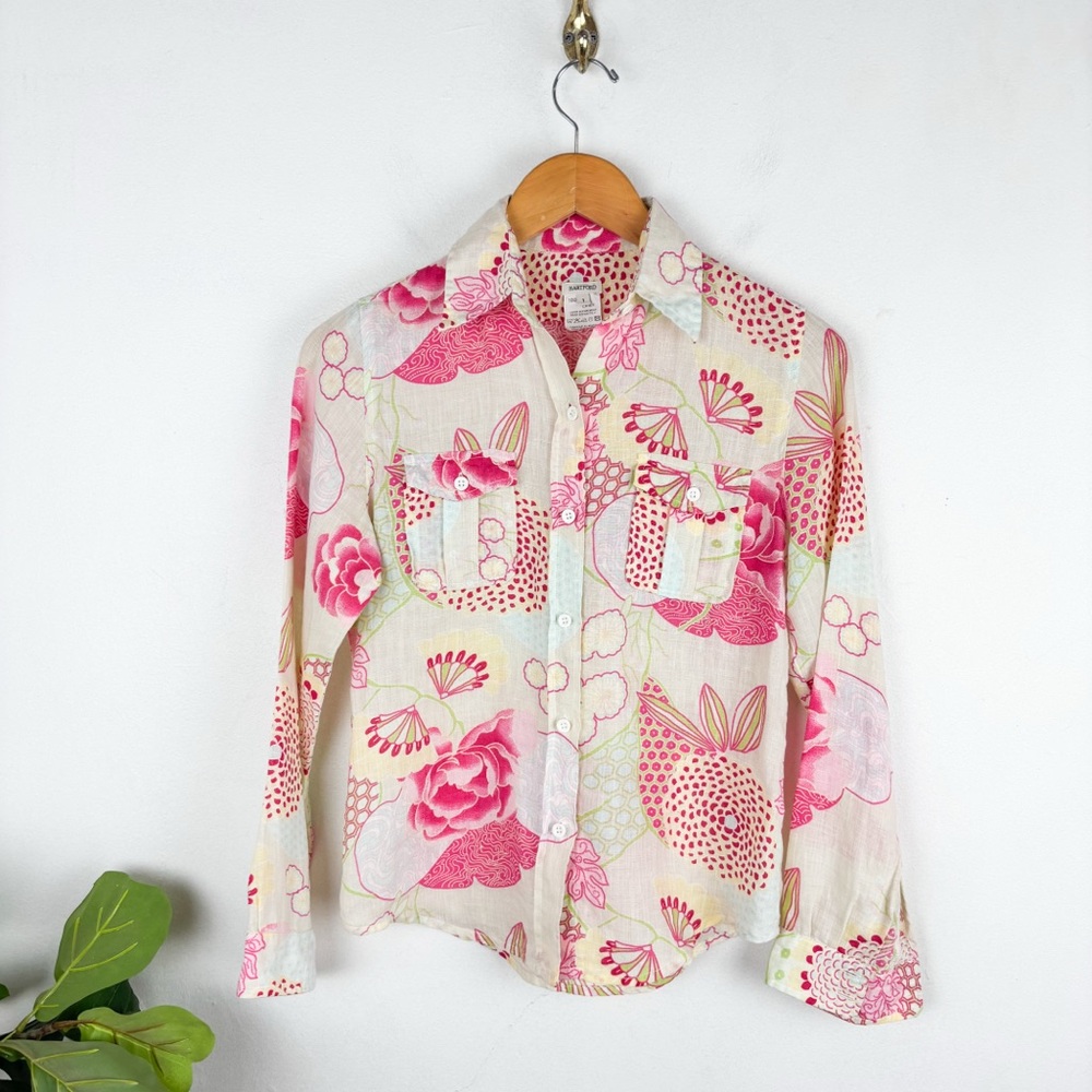 Hartford Floral Button-Down Shirt in Pink and Cream